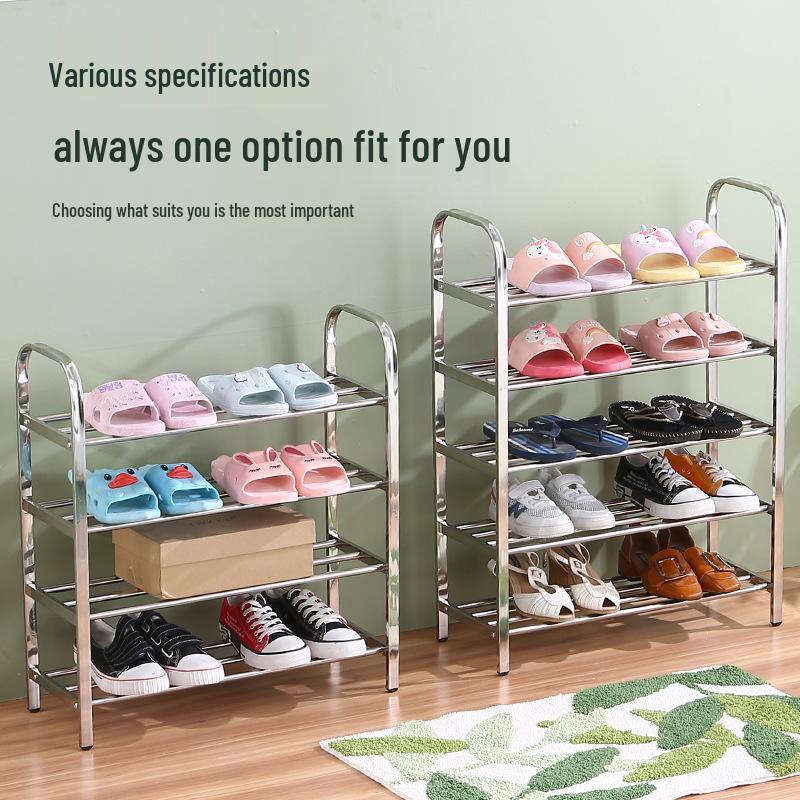 Stainless Steel Multi-layer Shoe Rack, Space-Saving Floor-Standing Shelf for Home and Dormitory Entrance.