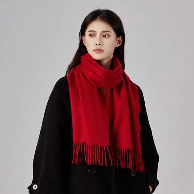 Red 100% Wool Scarf, Simple Autumn and Winter Atmosphere, Scarf, High-end Sense, Versatile Shawl 2025 Gift