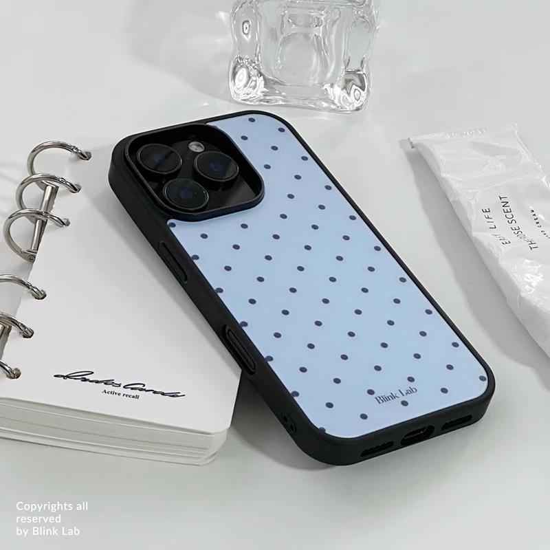 Korean Ins Trendy Blue Groud Black Polka Dots Phone Case For For Iphone 17 AIR 16 1 14 13 12 11 Pro Max XR XSMAX 7 8 PLUS Y2K Cover
