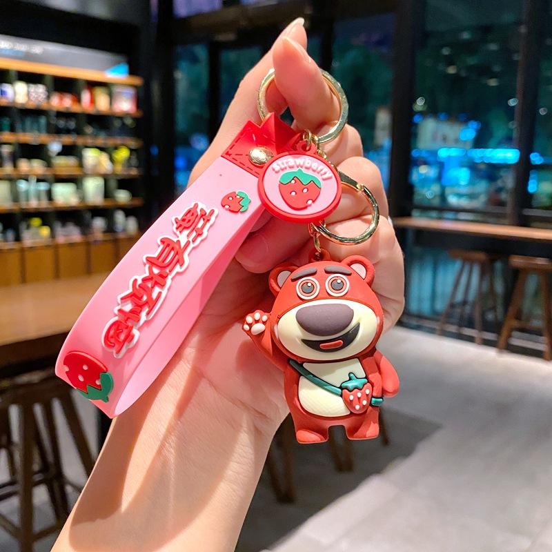 Creative Strawberry Rabbit Bear Keychain Pendant Female Cute Cartoon Strawberry Bear Car Keychain Gift large