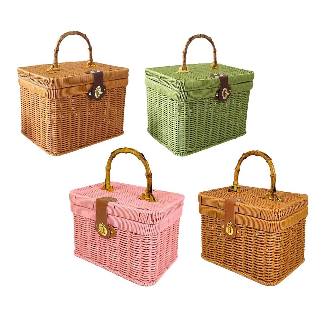 Handwoven Storage Basket with Lid Treasure Box Empty Gift Basket Display Suitcase for Party