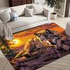 Sunset Wolf Design Rectangular Area Rug , Soft Non Slip Floor Mat for Living Room Bedroom and Office , Washable Home Decor