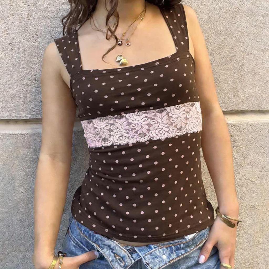 2026 Women's Retro Polka Dot Sleeveless Slim-Fit Square Neck Tank Top