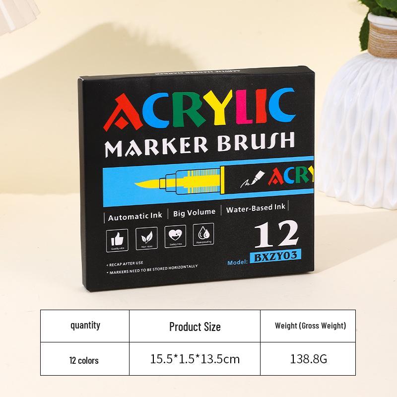 Double-Ended Acrylic Marker Pen Set with Soft Tips - Stackable Color Box for Student Art Projects