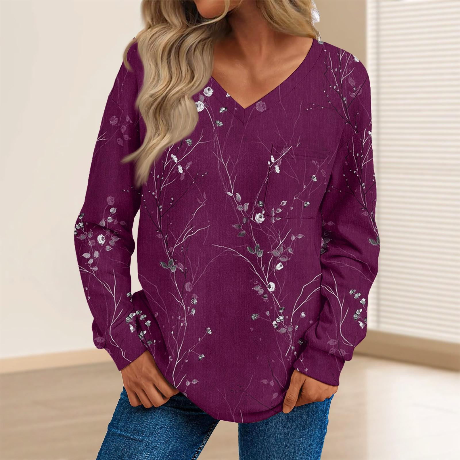 

Женская мода повседневный свитер с длинным рукавом и принтом V-образным вырезом XXXL темно-фиолетового