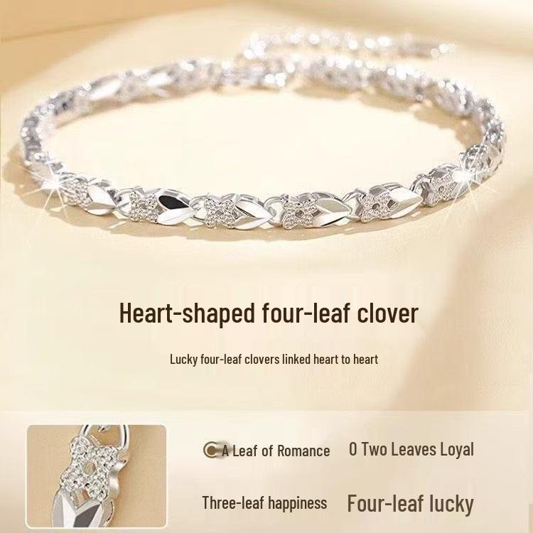 Náramek s přívěsky Srdce a čtyřlístek - Módní dárek pro ženy, přítelkyně nebo nejlepší kamarádky