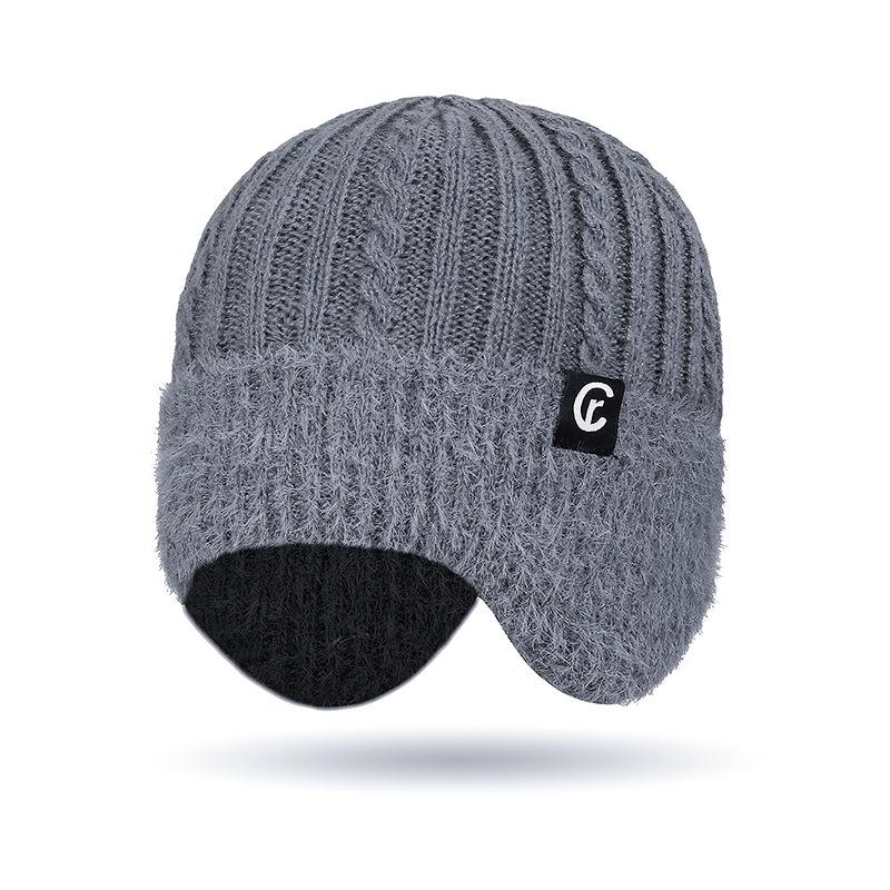 Unisex Winter Plush Knit Hat Set with Windproof Ear Protection - Warm Imitation Mink Fur for Outdoor Cycling