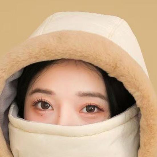 Winter Balaclavas Hat for Men Women Thick Warm Hooded Scarf Hat Fleece Drawstring Hoodie Face Cushion Ski Snow Skull Cap for Cold Weather