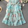 Robe de fée Vintage en dentelle pour femmes, Patchwork, robe de soirée élégante, mi-longue, avec nœud, mode coréenne, une pièce, douce, automne 2024