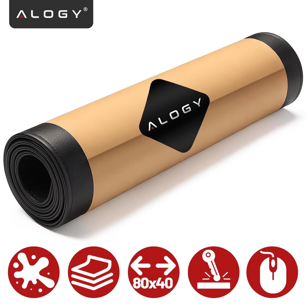 Podkładka Na Biurko 80×40 Cm - Antypoślizgowa Mata Ochronna Z Eleganckiej Ekoskóry Pu, Pod Mysz I Klawiaturę, Stylowa I Trwała - Alogy Workmat™ Czarna