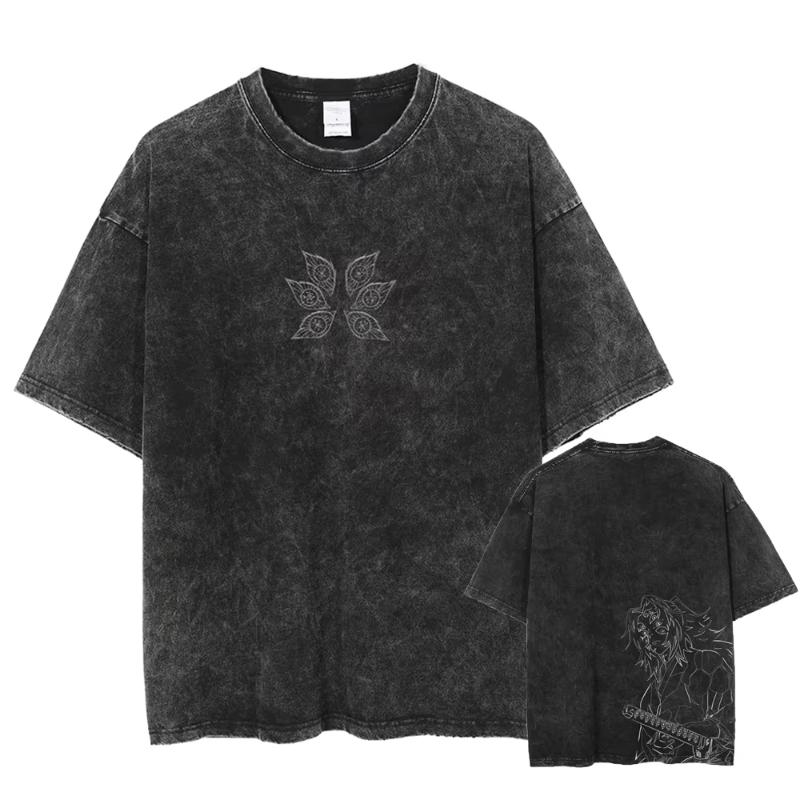 Harajuku Demon Slayer Tshirt Kokushibo Unisexga T Shirt Washed Cotton Tshirt for Unisex Women Clothing Short Sleeves Tees Tops M