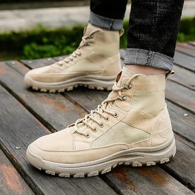 Men Outdoor Boots Autumn Breathable Comfortable Canvas Ankle Boots Casual Lightweight Jogging Platform Mesh Male Lace Up Boots