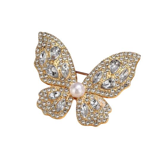 Women Brooch Three-Dimensional Butterfly Design Pin with Imitation Pearls Rhinestones Suits Coats Sweaters Badge Formal Occasions Decorative