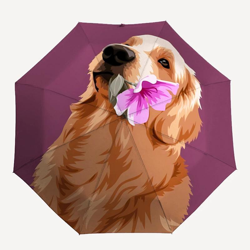 

1pc Flower Dog Fashionable Automatic Opening/Closing Folding Umbrella with 8 Bones, Windproof Portable, Daily Use050