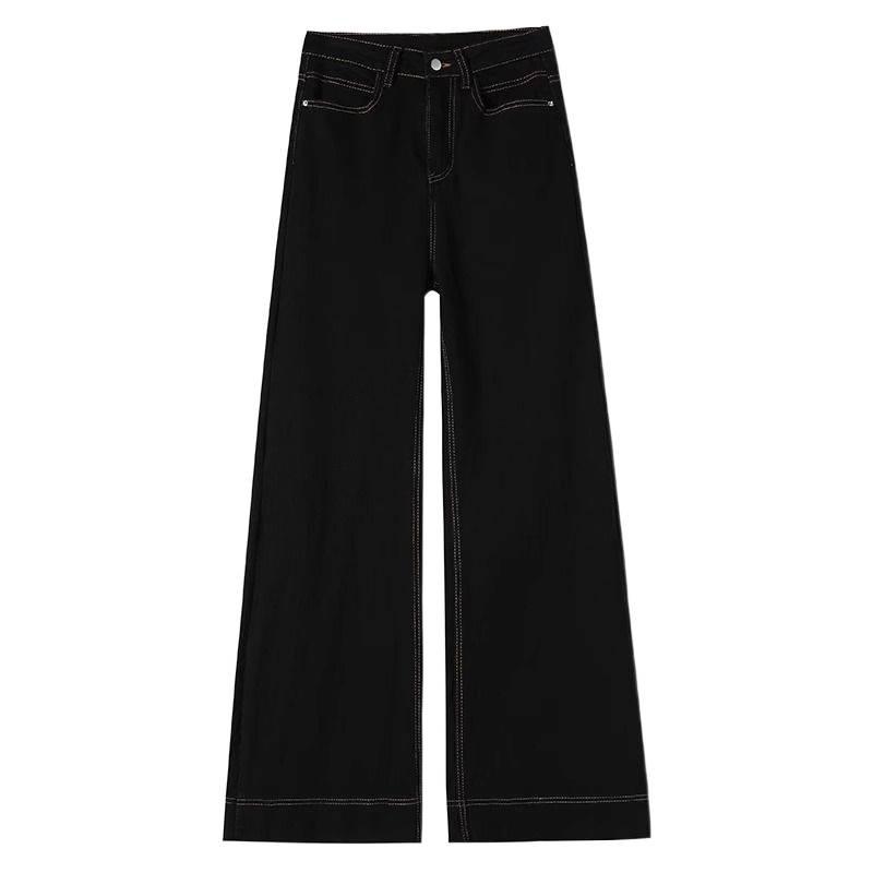 Trendy American Wide-Leg Jeans: Autumn/Winter Straight-Leg Floor-Length Pants for Plus-Size Women