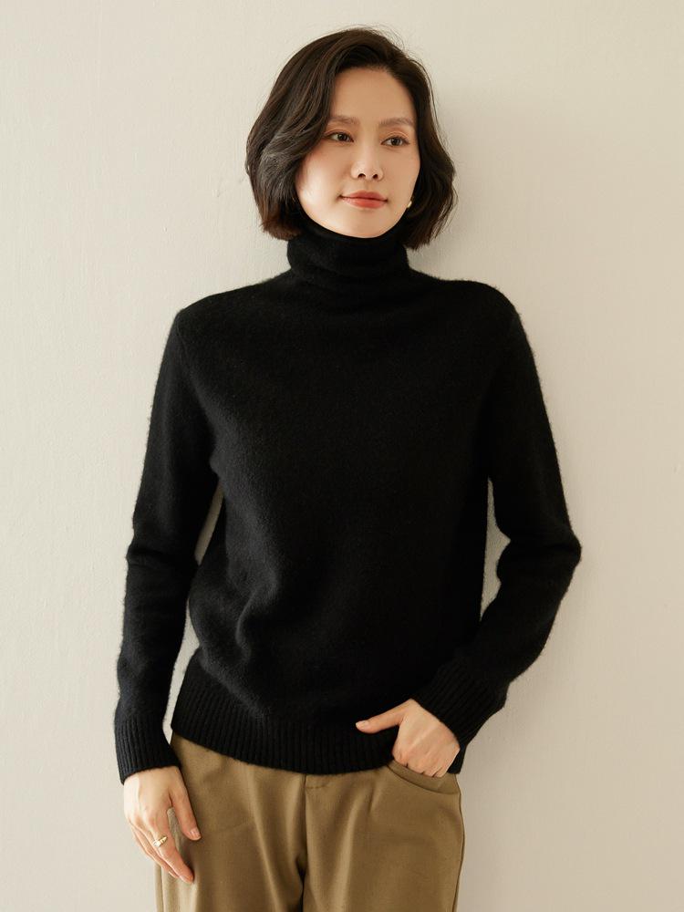 7-Gauge Double-Strand Ribbed Roll-Neck Women's Cashmere Sweater for Autumn/Winter
