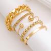 Gold Tone Stackable Bracelet Set 5 Piece Chunky Chain Bead and Cuff Bangles For Women