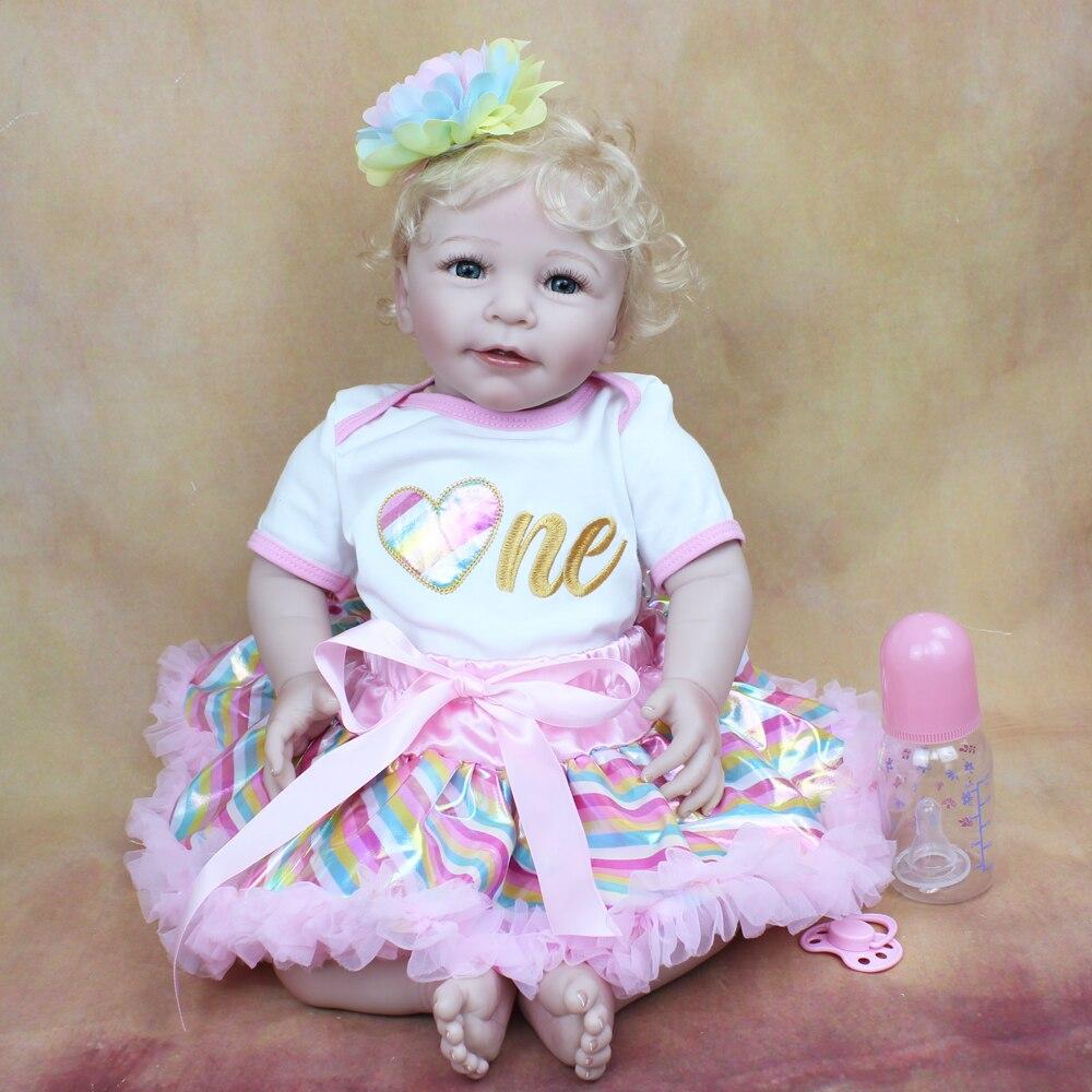 BZDOLL 55 CM Měkký silikon Reborn Baby Lisa Hračka pro holčičí panenku Živé látkové tělo Realistické 22 palcové blond vlasy princezna Bebe dárek k narozeninám