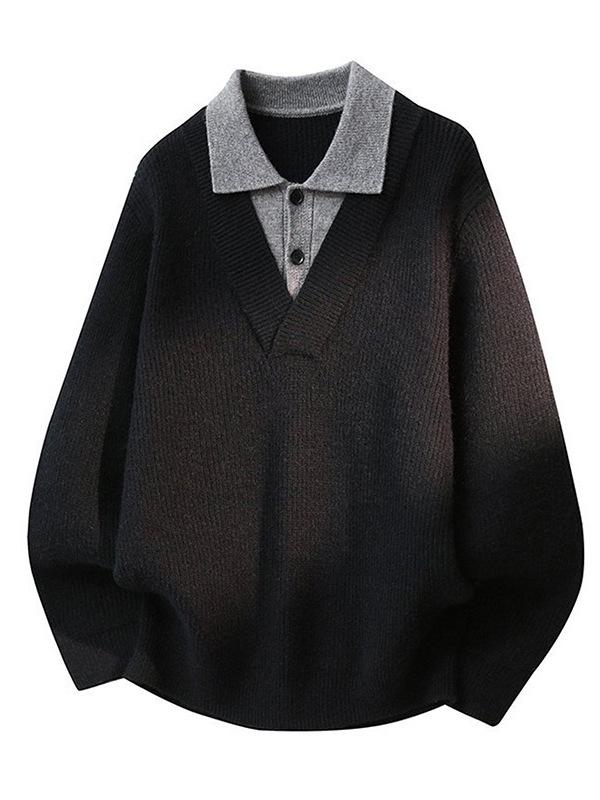 Men's Faux Two-Piece Polo Lapel Knit Sweater – High-End Old Money Style for Autumn/Winter
