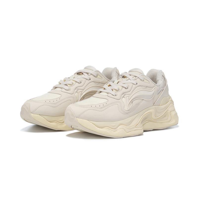 Li-Ning 1990 Lava 2 Shock Absorption Wear-Resistant Low-Top Casual Shoes Women Sneaker Beige ALJT046-1