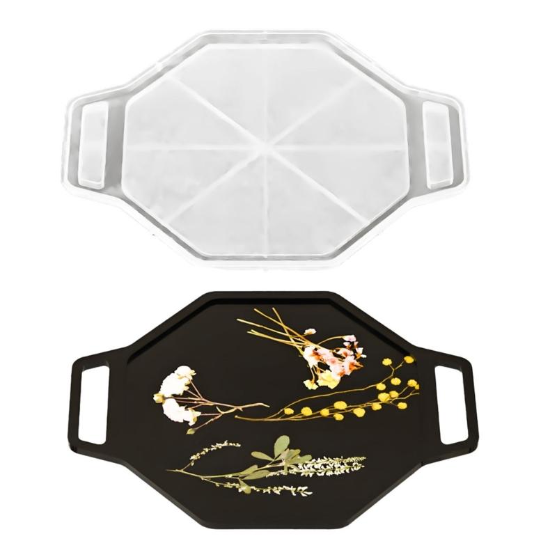 

Пищевой силикон Овальная или восьмиугольная форма для подноса с ручкой Форма для сервировочного подноса для конфет для поделок из смолы и DIY-творчества