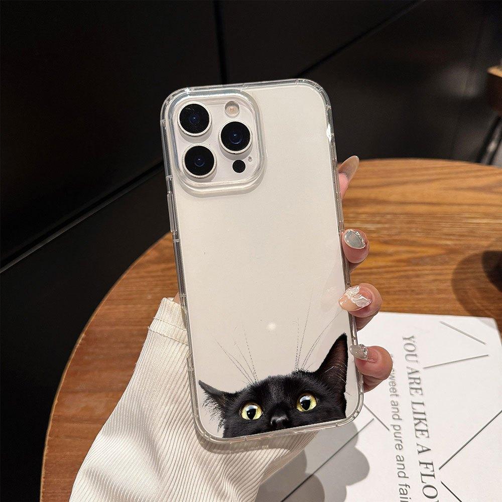 Black Cat Aesthetic Transparent Phone Case Suitable for iPhone 17 16 15 14 13 12 11 Pro/Max/Plus Anti Drop and Anti Shock