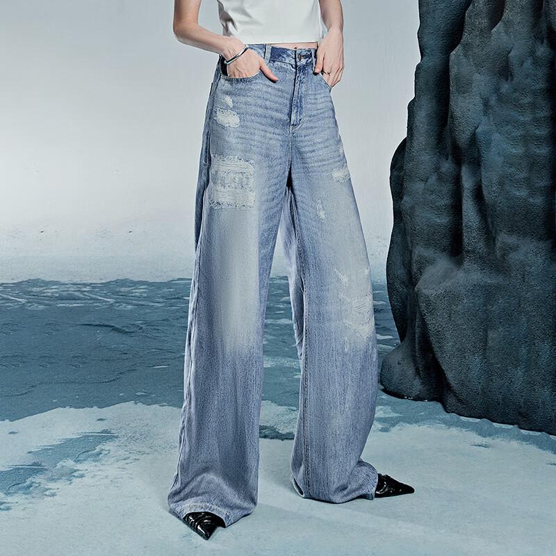 Chu Yu Women's Printed Lyocell Wide-Leg Denim Jeans