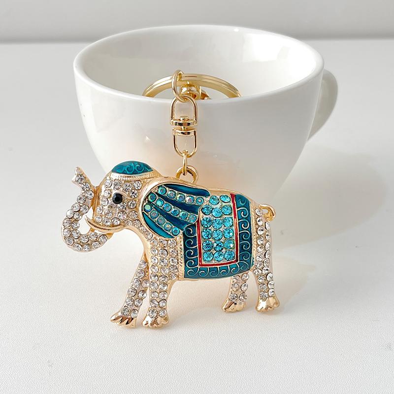 Exquisite Precious Stones Inlaid Thailand Elephant Car Keychain Elegant Pendant Gift for Friends Key Chains Ring Porte Clef