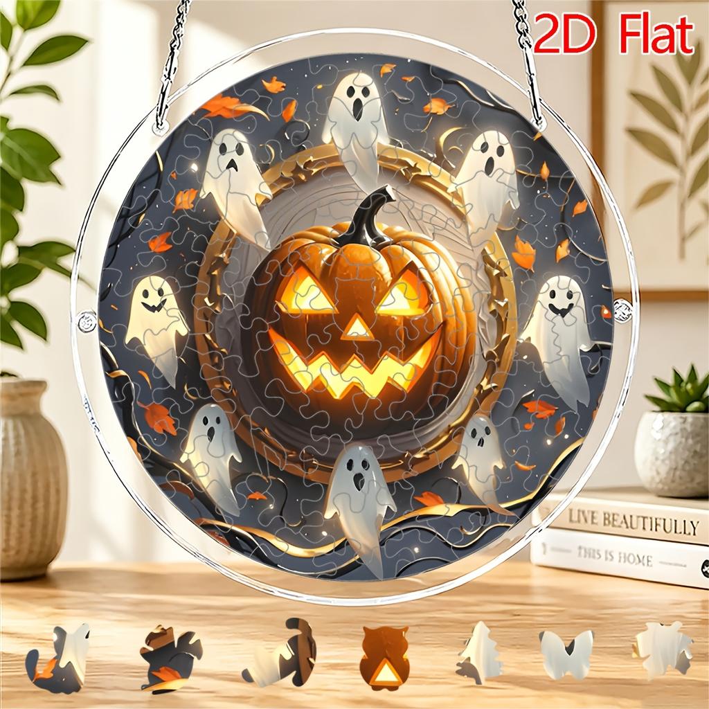 2D Flat Acrylic Puzzle Sun Catcher, Gradient Soft Light Ghost Theme Sun Catcher Puzzle, Home Garden Decoration, Suitable for Christmas, Thanksgiving,