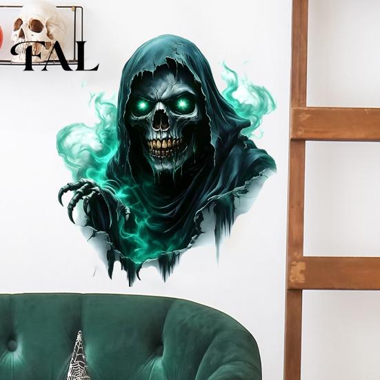 Adesivo Murale Interno Tema Halloween, Decalcomania Teschio Horror, Vetrofanie Impermeabili Autoadesive Spaventose, per Casa Soggiorno Camera da Letto