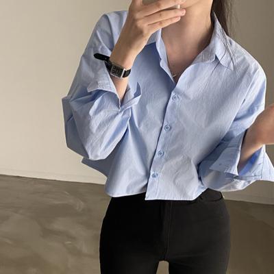 Danmo Cute Y2k Clothes Elegant Korean Style Irregular Shirts for Women Back Slit Solid Long Sleeve Preppy Crop Tops