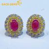 Sace Gems Earrings for Women 925 Sterling Silver 4*6MM Natural Ruby Stud Earrings Wedding Party Fine Jewelry