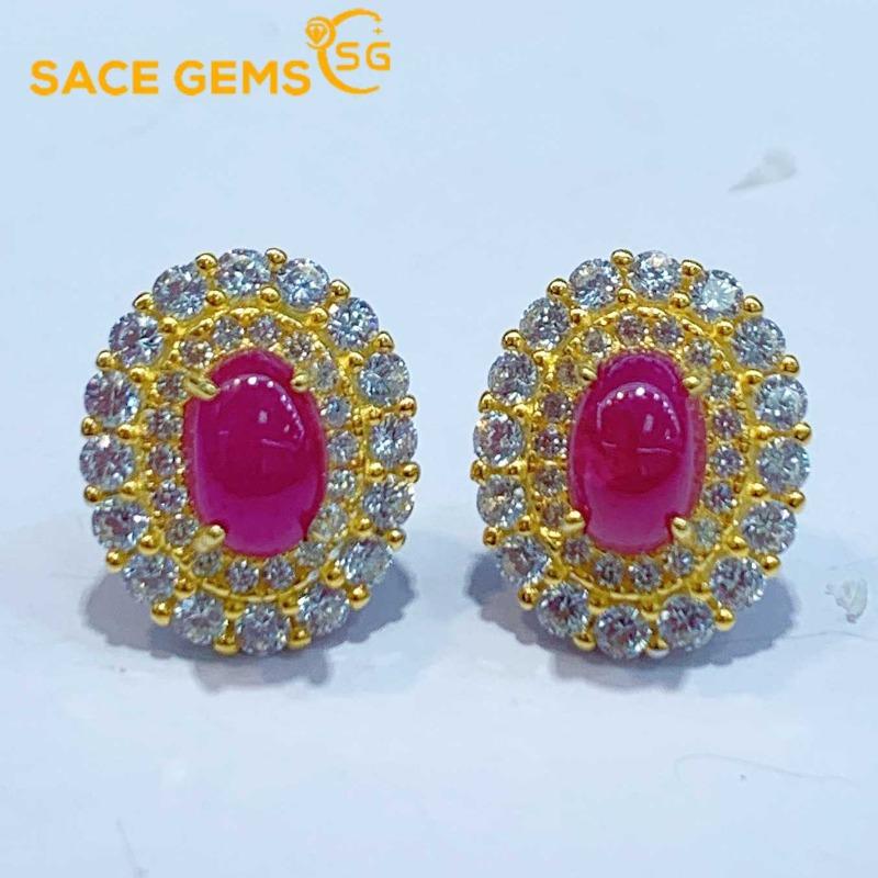 Sace Gems Earrings for Women 925 Sterling Silver 4*6MM Natural Ruby Stud Earrings Wedding Party Fine Jewelry
