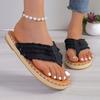 Women Slippers Trendy Retro Slippers Linen Belt Ethnic Style Shoes Home Vacation Sandals Casual Non-Slip Flip-Flops Slides Women