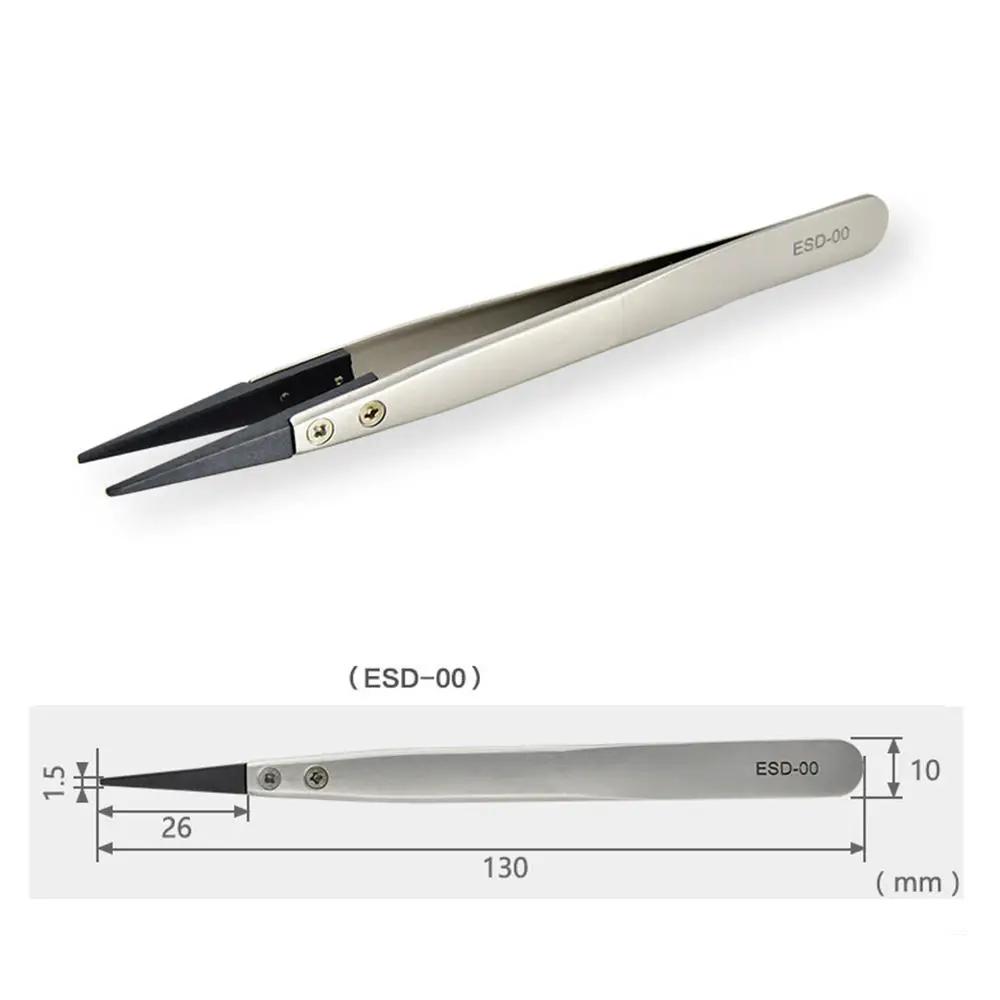 1pcs High Quality ESD Anti-Static Tweezers With Replaceable Tips Full Stainless Steel Body Carbon Fiber Conductive Plastic