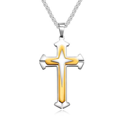 Three-Layer Titanium Steel Stainless Steel Cross Necklace, Hipster Men'S And Women'S Neutral Simple Pendant