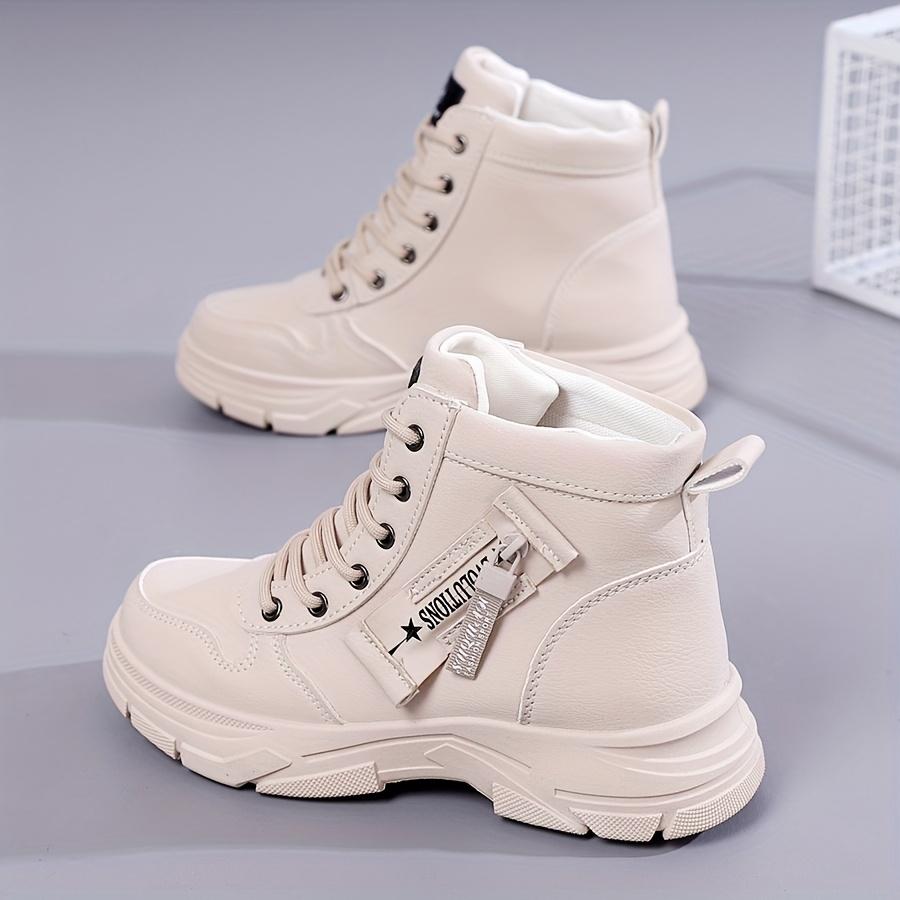 

[Удобные кроссовки] Легкие, удобные женские модные кроссовки с высоким верхом | Белая ПУ ткань, подошва ТПР, застежка-молния, идеально подходят для весны, осени 40