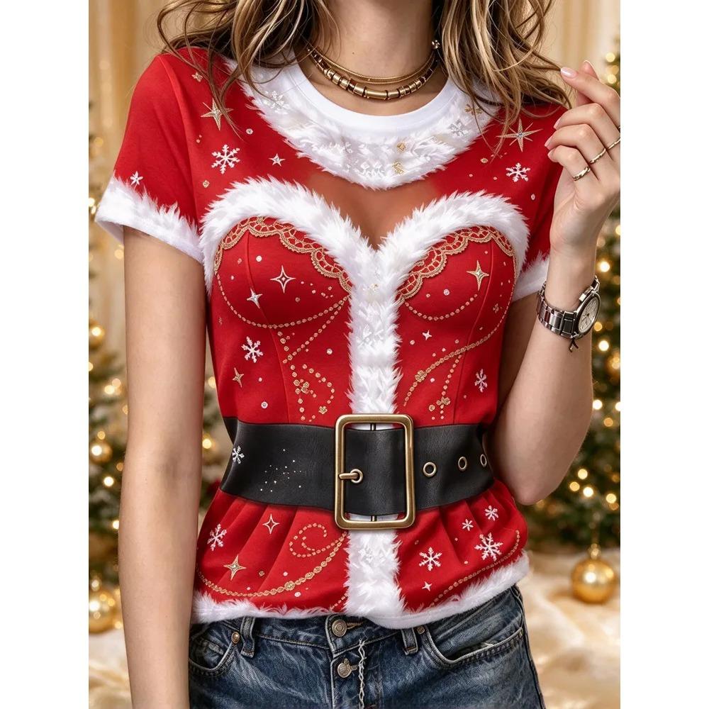 Summer Fashion Comfortable Loose Round Neck Short Sleeve Large Size T-shirt Abstract Style Role Playing 3d Pattern Women's Casual Sports T-shirt