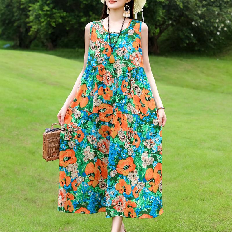 Vestido sin mangas de talla grande para mujer, vestidos largos casuales sueltos, ropa de verano vintage