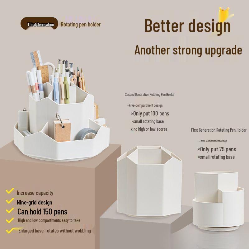 Double-Layer Rotating Pen Holder - Large Capacity, Cute Design for Student Desktops