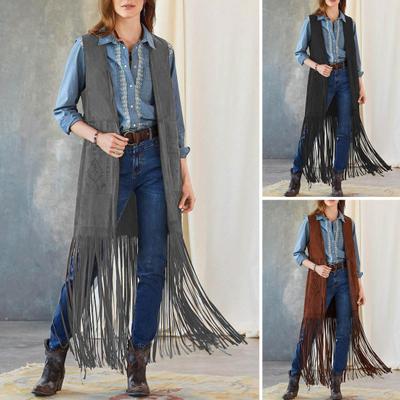 Dames Gilet Franje Lange Kwast Open-Voorkant Mouwloos Los 70s Hippie Vest Effen