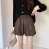 Women's High Waist A-Line PU Leather Shorts 2025 - Slimming, Elastic Waist, Wide-Leg Bootcut for Spring and Autumn.