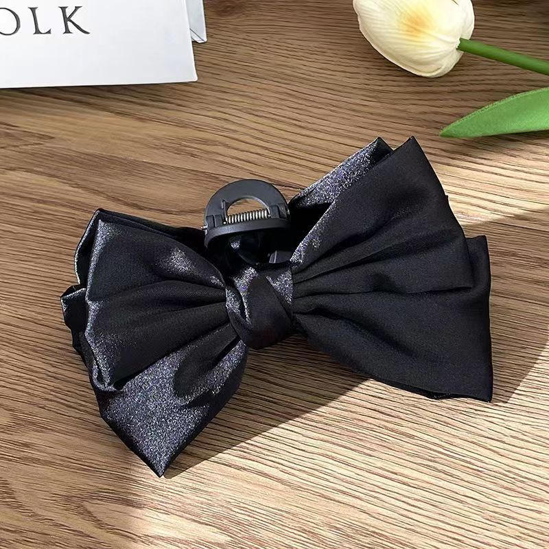 Women Elegant Bow Hair Claw, Satin Shark Clip for Daily Wear чёрный