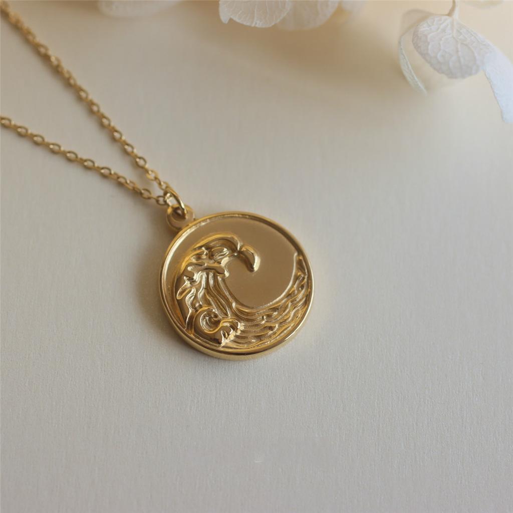 MamacitaSlay 316L Stainless Steel Great Wave Pendant Necklace 18K Gold Plated Waterproof Jewelry For Women Trendy Necklace