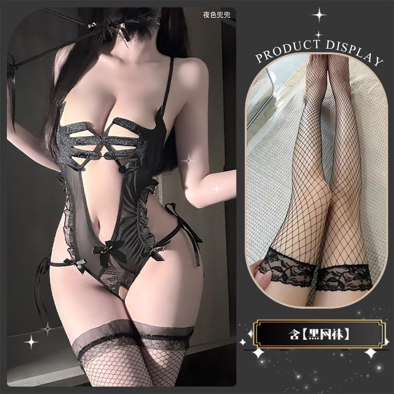 Sexy Underwear Sexy Palm Print Fun Open Crotch Onesie Perspective Hot Temptation Suit Women's Lace Hollowed Out