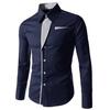 Fashion Men Stand Collar Long Sleeve Color Block Button Up Shirt Slim Fit Top