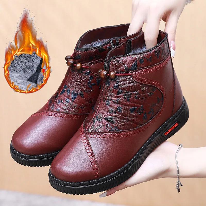 Winter Women's Warm Non-Slip Flat Shoes Female Lightweight Casual Soft Snow Boots Plus Velvet Comfortable Thickening Shoes