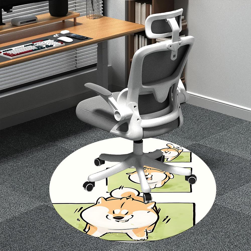 1PC Puppy Playful Office Round Area Rug, Mat Suitable ForOffice, Under Office Chairs Bedroom Living Room Home Decor, Room Deco