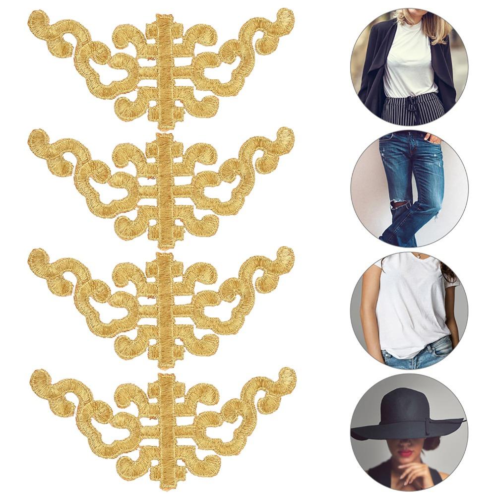 4pcs Gold & Sliver Trimming DIY Applique Patches Iron On Fabric Stickers  DIY Craft Decoration