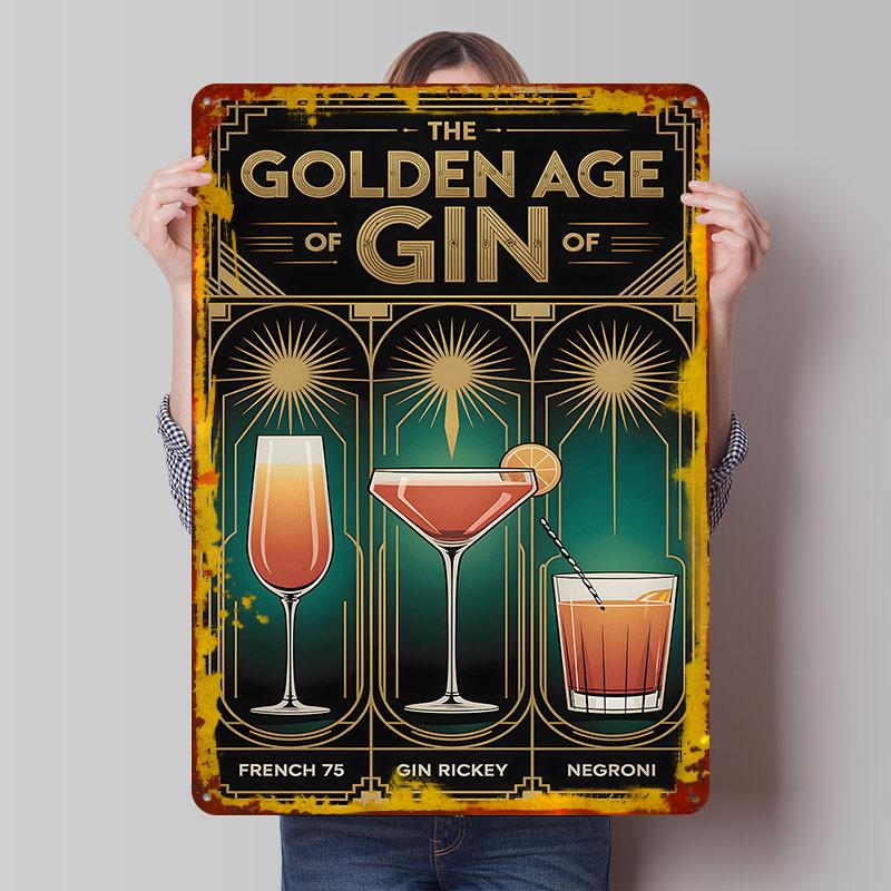 

Art Deco Golden Age Of Gin Cocktails Tinplate Poster Customized Wall Art Vintage Retro Metal Signs for Modern Home Decoration 7.9x11.8In(20x30cm)